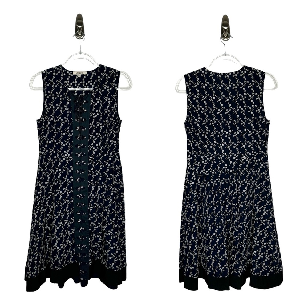Dorothee Schumacher | Navy Eyelet Corset Lace Up Front Grosgrain Trim Dress 4/L